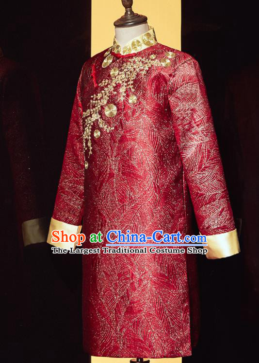 Chinese Ancient Bridegroom Embroidered Red Mandarin Jacket Traditional Wedding Tang Suit Costumes for Men