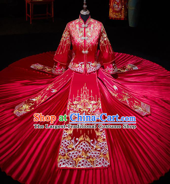 Chinese Ancient Bride Embroidered Blouse and Dress Xiu He Suit Wedding Costumes Traditional Red Bottom Drawer for Women