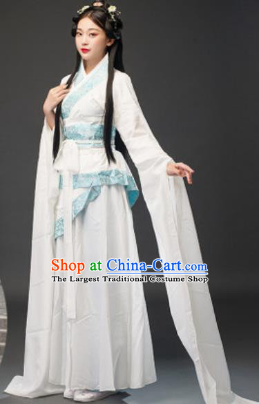 Chinese Traditional Court Lady Diao Chan Classical Dance White Dress Ancient Drama Goddess Costumes for Women