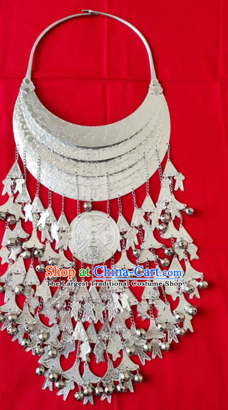 Chinese Handmade Traditional Miao Nationality Sliver Tassel Necklace Ethnic Wedding Accessories for Women