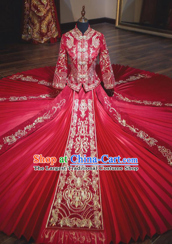 Chinese Traditional Wedding Costumes Red Xiuhe Suit Ancient Bride Dress for Women