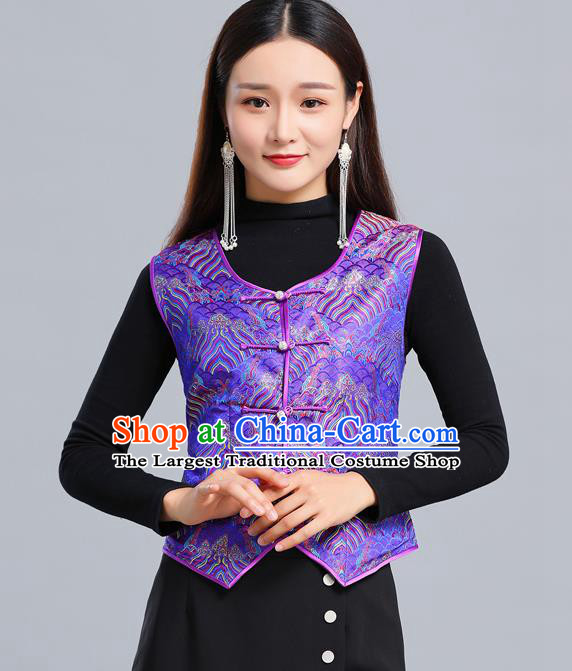 Traditional Chinese Tang Suit Purple Brocade Vest Mongol Ethnic Minority Garment Mongolian Nationality Waistcoat Apparels Costume for Woman