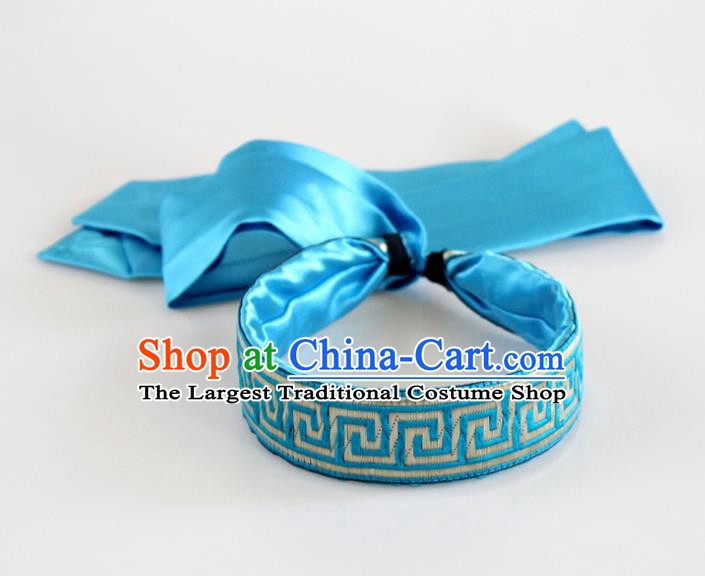 Traditional Chinese Ethnic Dance Blue Silk Ribbon Hair Clasp Mongol Minority Headband Mongolian Hair Accessories