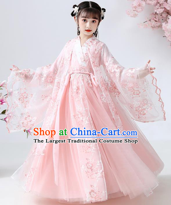 Chinese Traditional Royal Princess Pink Hanfu Dress Ancient Han Dynasty Girl Costumes Cloak Blouse and Skirt Apparels for Kids