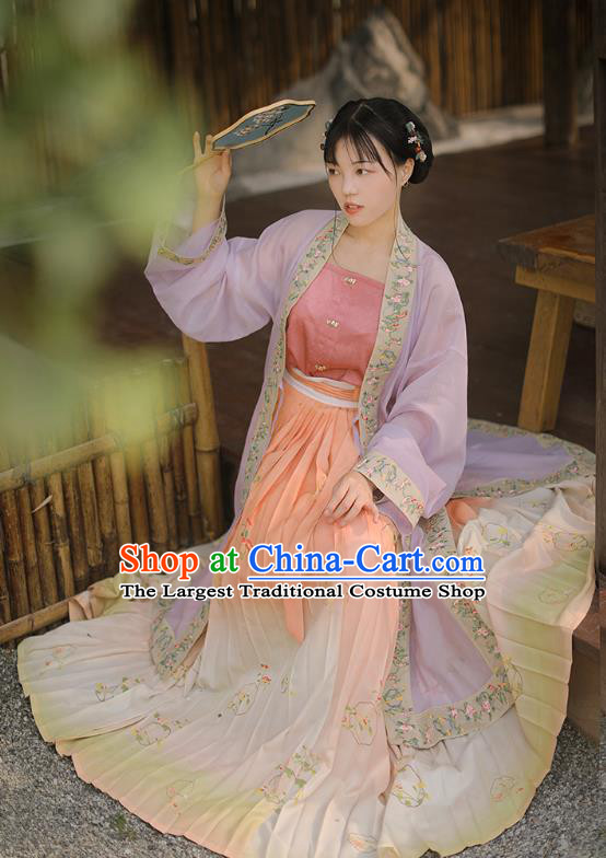 Chinese Ancient Noble Lady Costumes Traditional Hanfu Dress BeiZi Top and Skirt Song Dynasty Palace Princess Garment