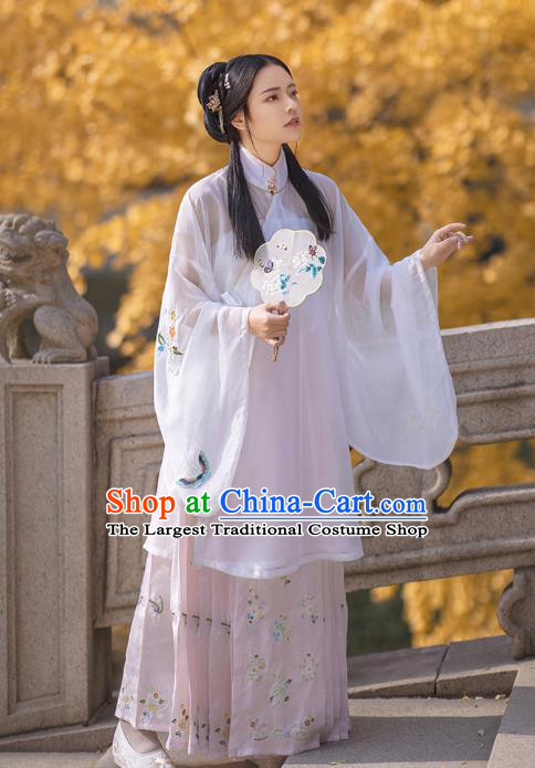 Chinese Ancient Nobility Female Costumes Traditional Ming Dynasty Hanfu Young Lady Apparels White Blouse and Skirt Full Set