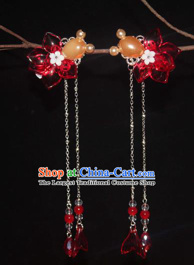 Chinese Classical Red Goldfish Hair Sticks Hanfu Hair Accessories Handmade Ancient Princess Tassel Hair Claws for Women