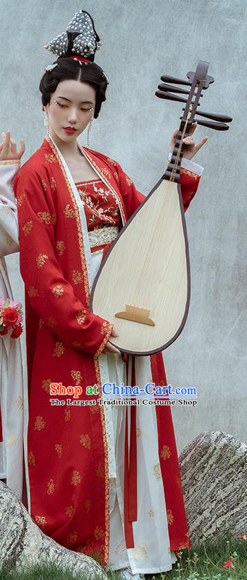 Chinese Ancient Dance Women Hanfu Apparels Traditional Costumes Song Dynasty Palace Lady Red BeiZi Top Blouse and Skirt