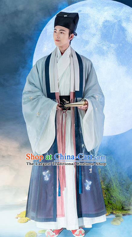 Chinese Ancient Taoist Priest Hanfu Apparels Traditional Costumes Ming Dynasty Scholar Embroidered Cloak and Robe for Men