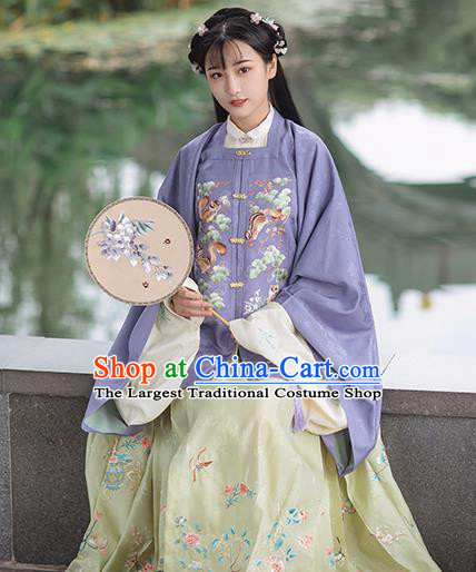 Chinese Traditional Ming Dynasty Historical Costumes Ancient Nobility Female Hanfu Dress Embroidered Purple Blouse and Skirt Full Set