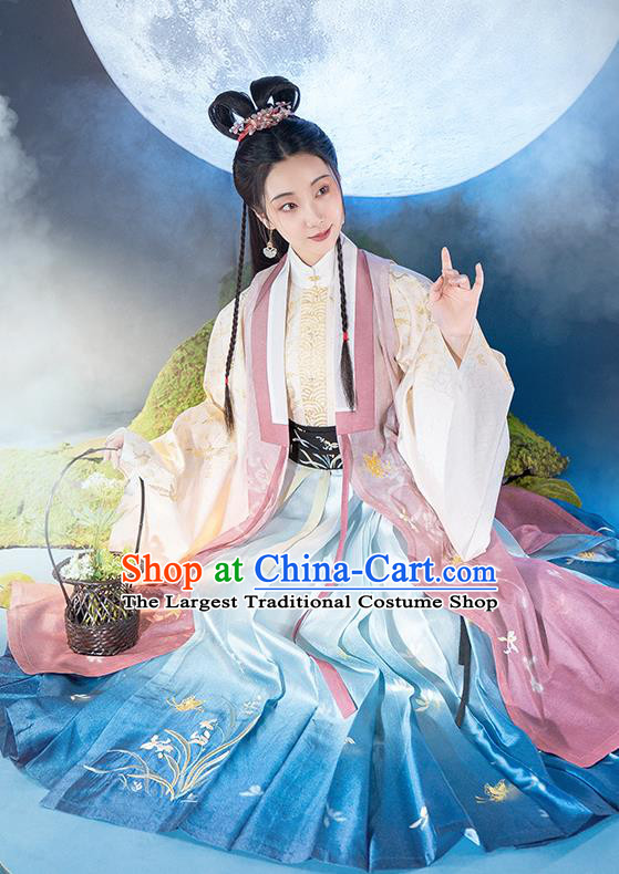 Chinese Ancient Goddess Princess Embroidered Hanfu Dress Traditional Ming Dynasty Court Woman Historical Costumes Complete Set