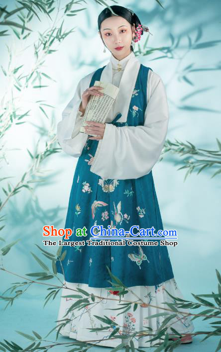 Chinese Ming Dynasty Patrician Women Historical Costumes Traditional Hanfu Apparels Ancient Countess Embroidered Green Vest