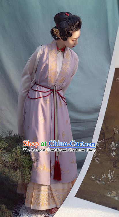 Chinese Ancient Noble Female Historical Costumes Traditional Ming Dynasty Court Countess Hanfu Apparels Lilac Vest for Women