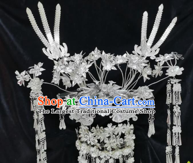 Handmade Ethnic Women Hair Accessories Chinese Miao Minority Silver Phoenix Coronet Headwear