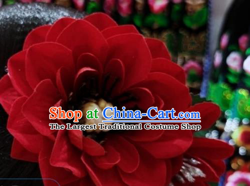 China Miao Minority Red Peony Hairpin Handmade Hair Stick Dong Ethnic Bride Hair Accessories