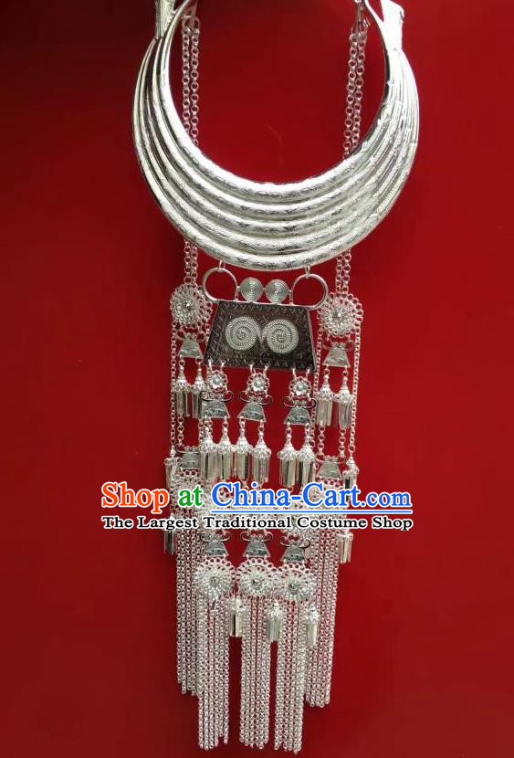 Chinese Handmade Necklace Yunnan Ethnic Nationality Jewelry Wedding Collar Accessories Miao Silver Longevity Lock