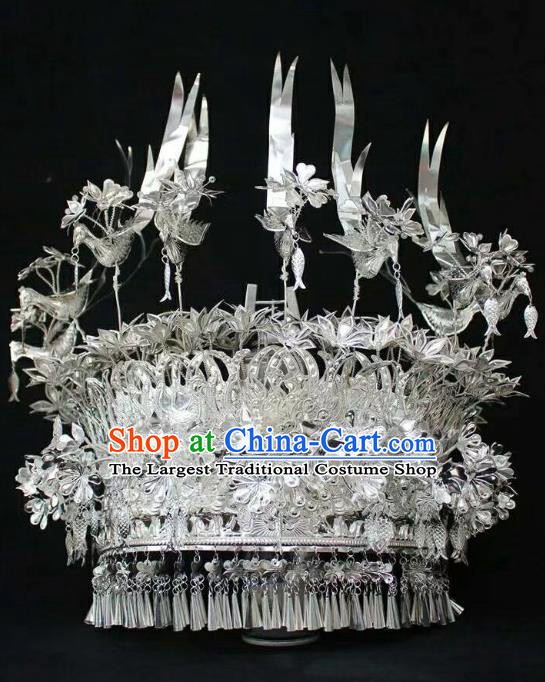 China Miao Ethnic Folk Dance Hair Accessories Hmong Minority Bride Six Phoenix Hat