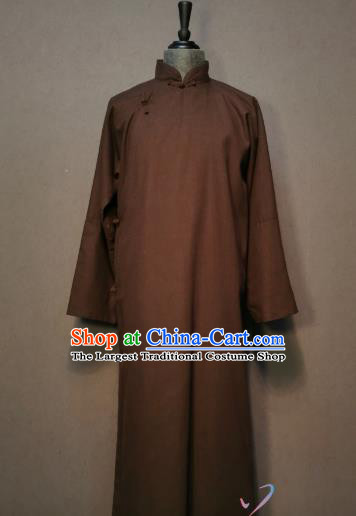 Republic of China Teacher Robe Spring Festival Gala Men Clothing Stage Show Costume Crosstalk Brown Long Gown