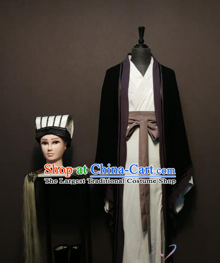 China Ancient Scholar Clothing Drama Three Kingdoms Period Strategist Zhuge Liang Costumes and Hat