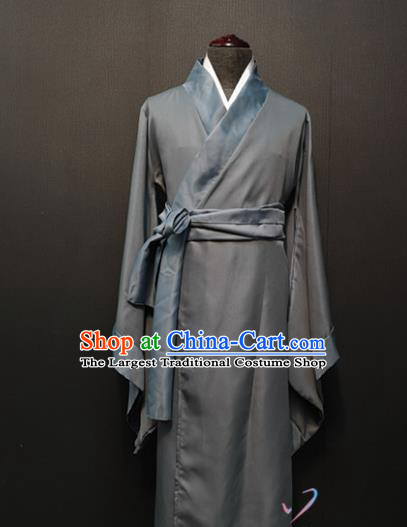 China Ancient Knight Grey Clothing Drama Han Dynasty Swordsman Costume for Civilian Male