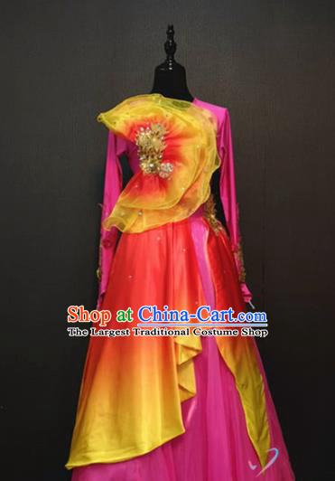 Stage Performance Costume Traditional Opening Dance Clothing Spring Festival Gala Modern Dance Rosy Long Dress