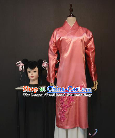 Ancient Drama The Dream of Red Mansions Xiangling Outfits China Traditional Ming Dynasty Maid Lady Costume Pink Dress and Skirt and Headdress