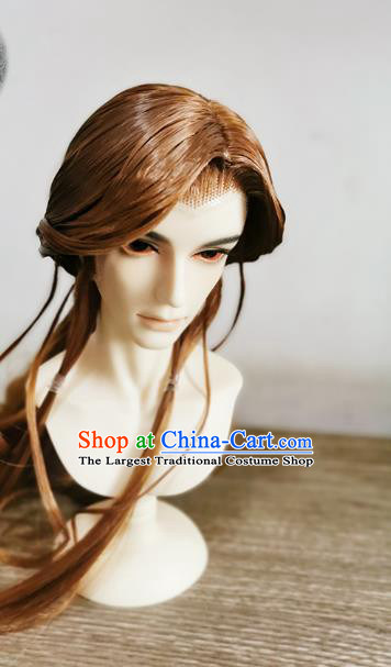 China Cosplay Swordsman Wigs Ancient Noble Childe Brown Wig Sheath Hair Accessories