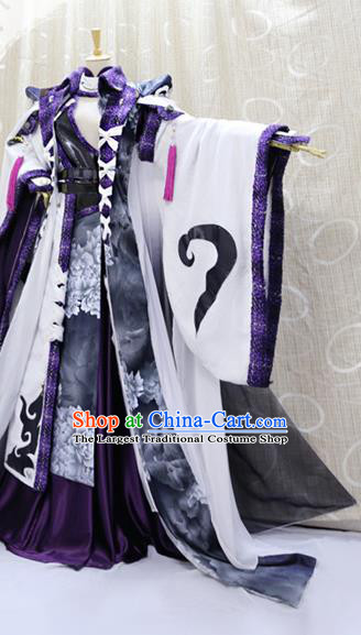 Professional Cosplay Taoist Priest Hua Xinfeng Costumes Custom China Ancient Swordsman King White Clothing