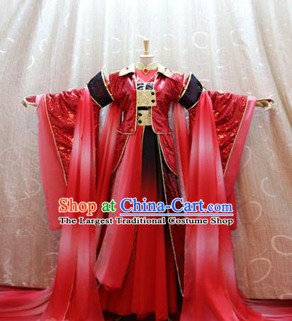 Cosplay King Asura Costumes Custom China Ancient Swordsman Lord Red Clothing