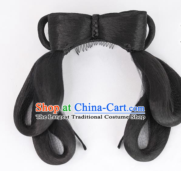 Chinese Tang Dynasty Civilian Lady Wig Hairpiece Quality Wig Sheath China Ancient Cosplay Village Girl Wigs Chignon Hair Clasp