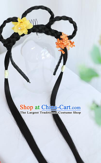 Chinese Ming Dynasty Wig Hairpiece Quality Wig Sheath China Ancient Cosplay Swordswoman Wigs Braid Hair Clasp