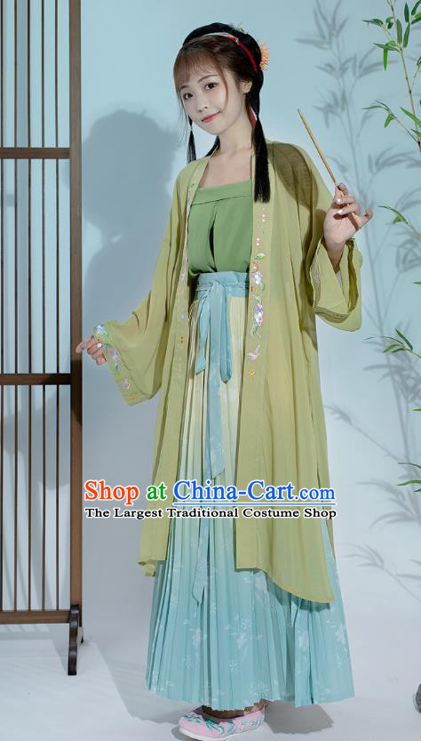 Ancient China Village Girl Costumes Traditional Song Dynasty Country Lady Clothing Green BaiZi Top and Skirt Full Set