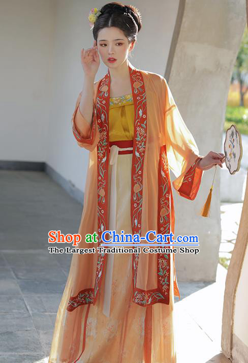 Chinese Ancient Patrician Embroidered BeiZi Top and Skirt Traditional Hanfu Apparel Song Dynasty Historical Costume for Nobility Women