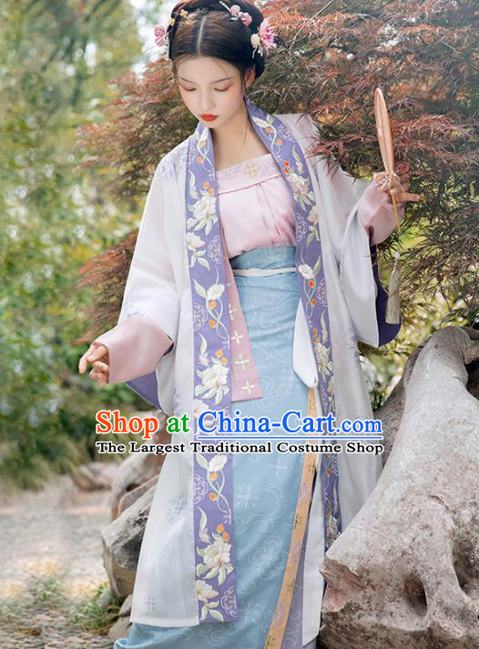 Chinese Ancient Song Dynasty Princess Historical Costume Traditional Embroidered BeiZi Top and Skirt Hanfu Apparels