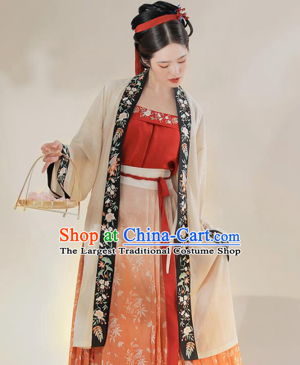 Ancient Chinese Costume Traditional Song Dynasty Embroidered BeiZi Red Top and Skirt Hanfu Dress for Noble Lady