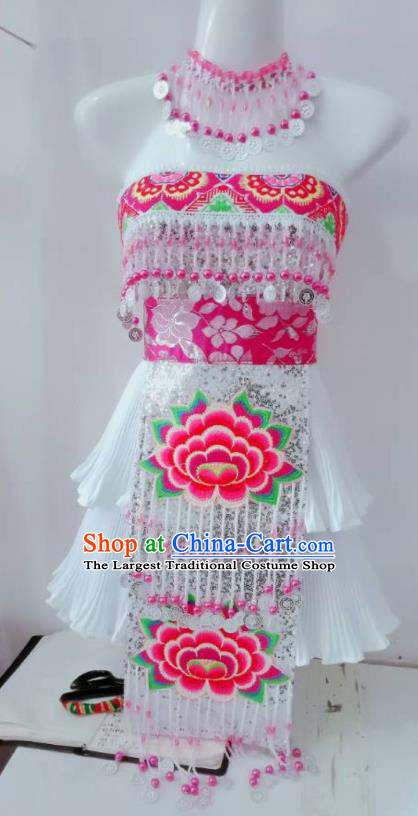 China Miao Ethnic Embroidered White Short Dress Top Quality Miao Nationality Costumes Minority Women Fashion