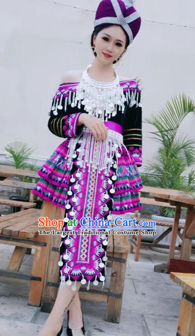 China Yunnan Minority Dance Dress Yi Ethnic Nationality Female Embroidered Costumes and Hat