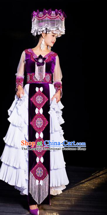 China Guizhou Miao Minority Costumes Travel Photography Fashion Folk Dance Dress Traditional Ethnic Clothing with Hat