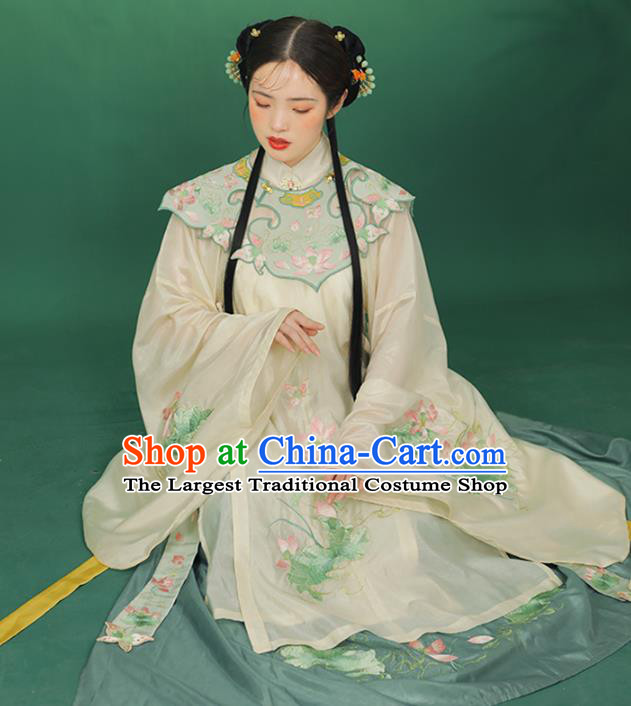 Chinese Ancient Patrician Female Clothing Traditional Hanfu Costumes Ming Dynasty Embroidered Long Gown and Skirt Complete Set