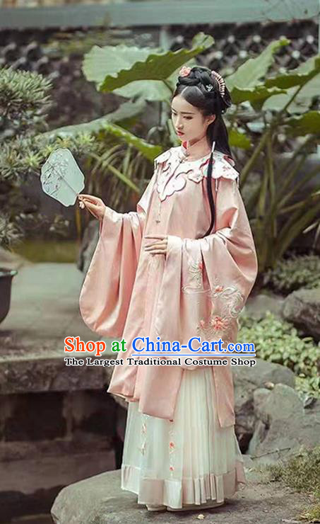 China Ancient Ming Dynasty Palace Lady Pink Hanfu Dress Traditional Court Princess Clothing