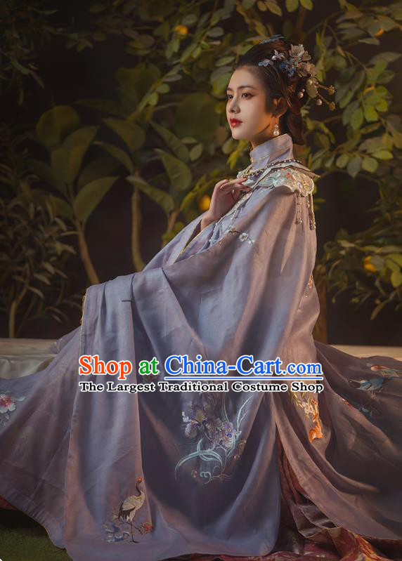 Traditional China Ming Dynasty Noble Countess Lilac Hanfu Dress Ancient Imperial Consort Historical Clothing