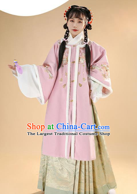 China Ming Dynasty Young Lady Hanfu Dress Traditional Ancient Noble Mistress Historical Winter Clothing Complete Set