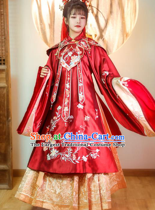 China Ancient Palace Princess Historical Clothing Ming Dynasty Embroidered Costumes Traditional Wedding Red Hanfu Dress