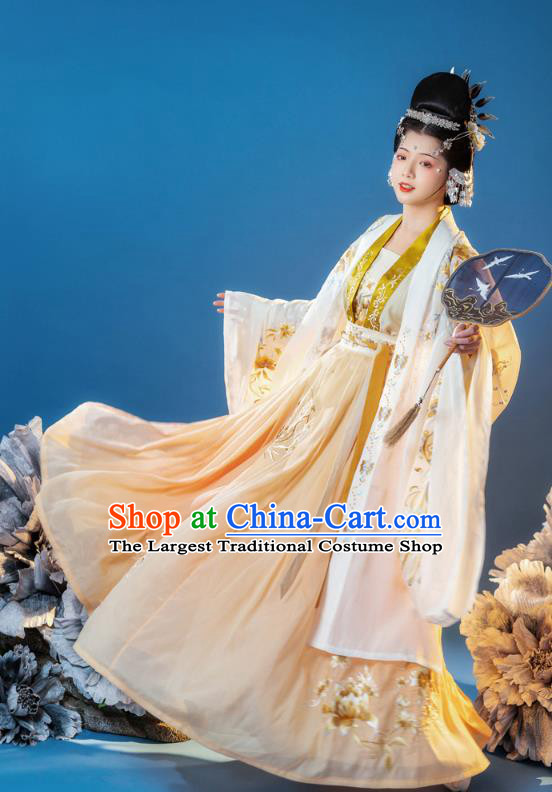 China Ancient Empress Embroidered Clothing Song Dynasty Court Queen Costumes Traditional Yellow Hanfu Dress