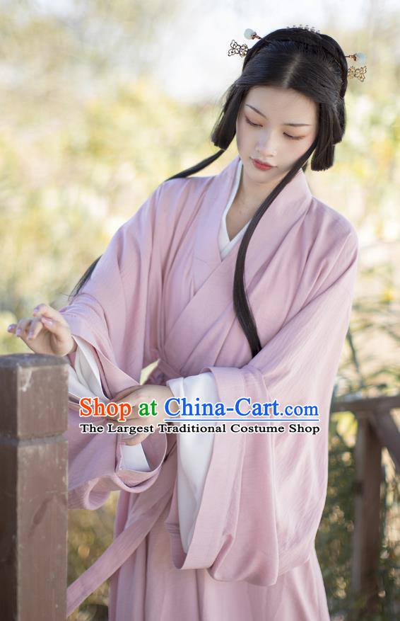 China Ancient Court Beauty Pink Hanfu Dress Costumes Traditional Jin Dynasty Imperial Consort Historical Clothing