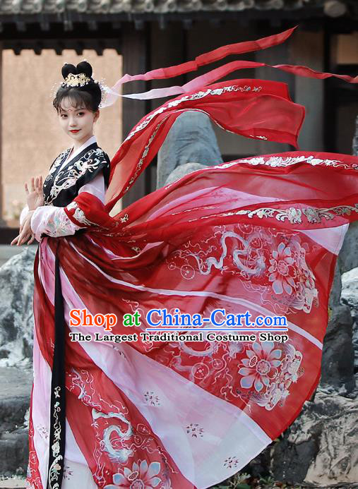 China Tang Dynasty Court Lady Embroidered Dress Traditional Hanfu Clothing Ancient Palace Woman Costumes Full Set