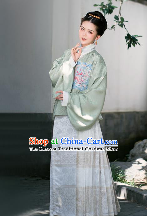 Chinese Ancient Nobility Lady Embroidered Green Blouse and Skirt Traditional Ming Dynasty Countess Costumes for Women