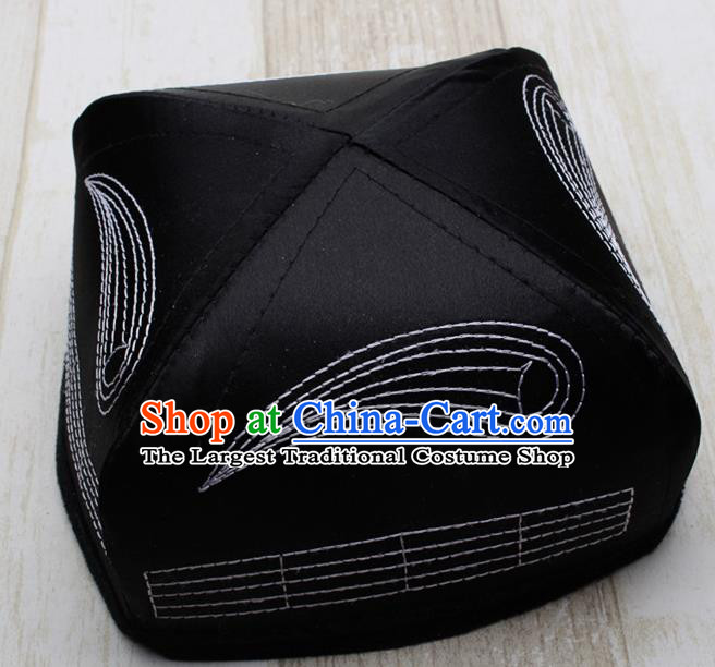 Chinese Traditional Uyghur Minority Black Silk Hat Ethnic Xinjiang Folk Dance Headwear for Men