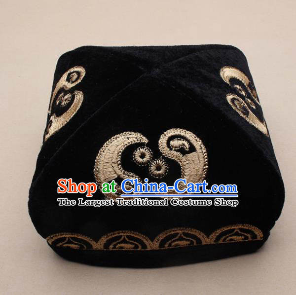 Chinese Traditional Uyghur Minority Dance Golden Embroidered Hat Xinjiang Ethnic Headwear for Men