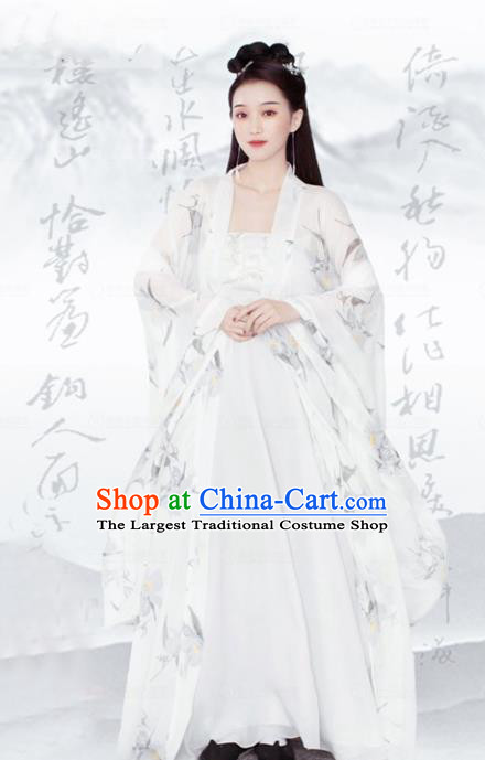 Chinese Ancient Goddess Apsara White Hanfu Dress Traditional Tang Dynasty Court Princess Costumes for Women